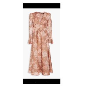 Zimmermann long peach and brown flower dress beaded